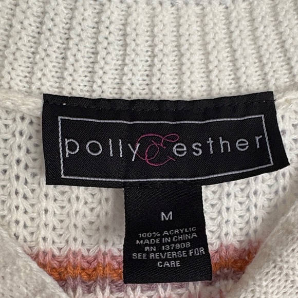 Polly & Esther V-Neck Sweater in Cream and Brown Size M - Picture 3 of 5